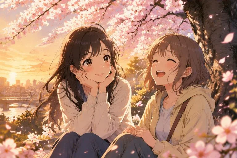Anime-style manga18fx illustration of a young reader near cherry blossoms