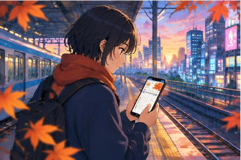 Anime-style manga18fx illustration of a fan checking a release schedule at a station
