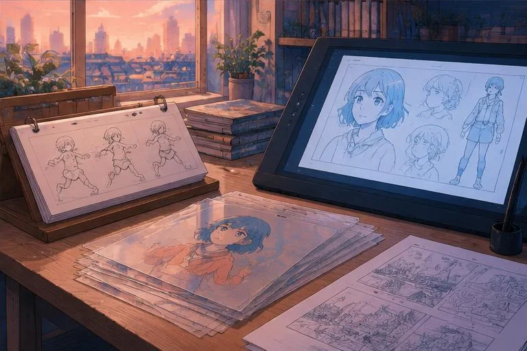 Original anime-style illustration exploring the evolution of anime art styles over the decades on manga18fx